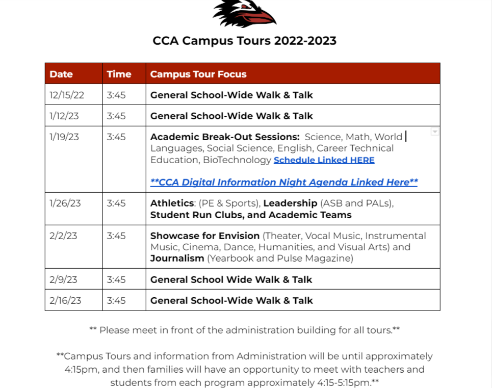 Campus Tour Schedule